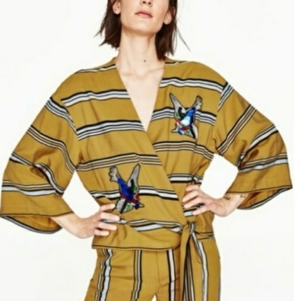 Zara Kimono Wrap Sequin Top Size Medium/Large Mustard Yellow Great Condition